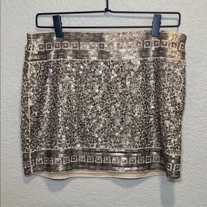 Express Gold Sequin Embellished Mini Skirt in Gold and Cream Small